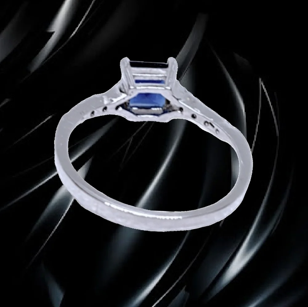 Blue & White Sapphire Sterling Silver Ring